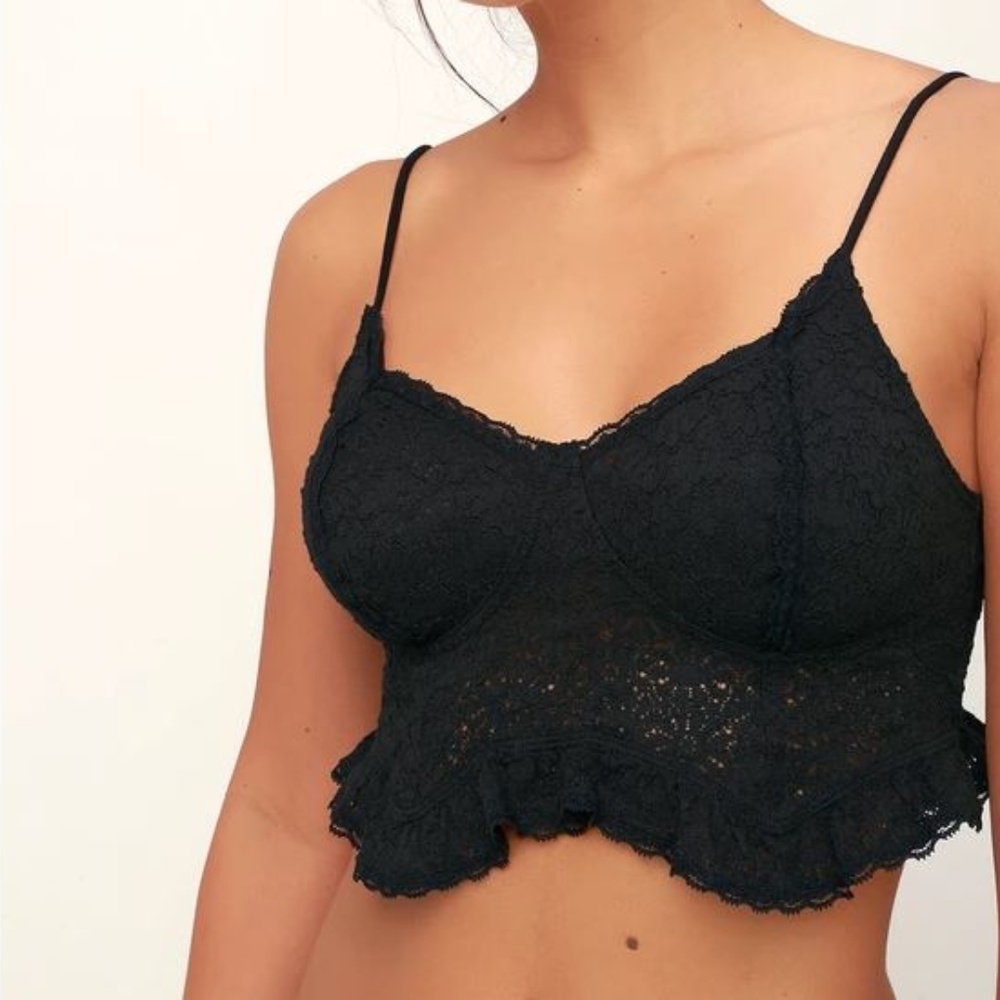 Free People Fleur De Lys Black Lace Crop cami